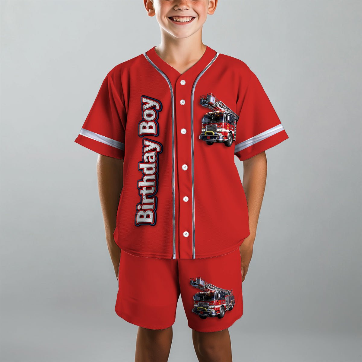 Birthday Fire Truck - Personalized Birthday Kid Jersey Shirt & Shorts