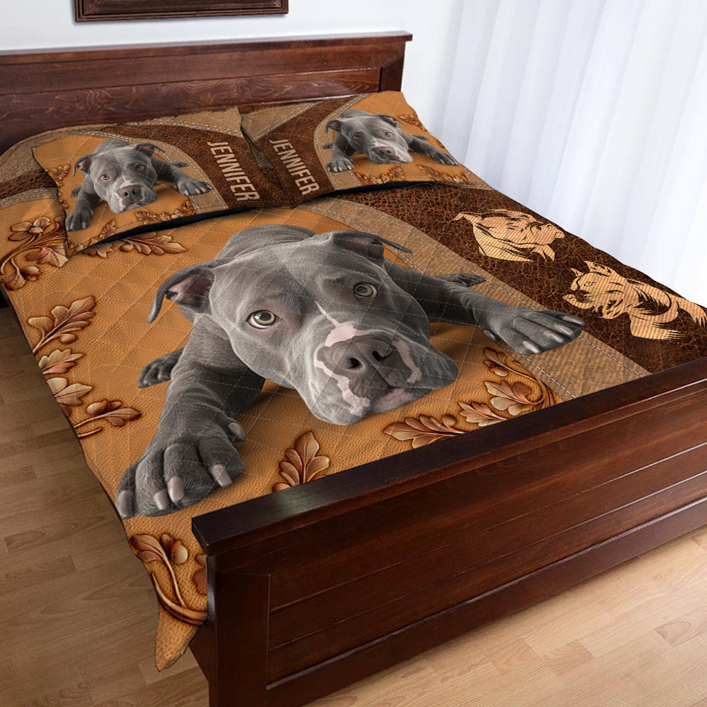 Sleeping Pitbull - Personalized Dog Quilt Set