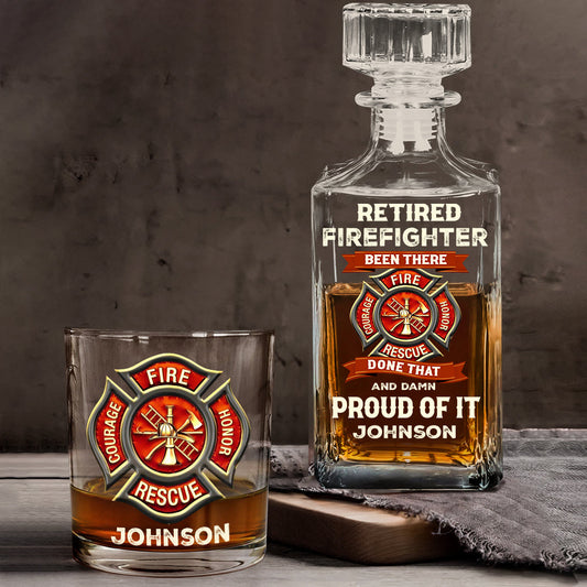 Retired Firefighter - Personalized Firefighter Whiskey Decanter Set