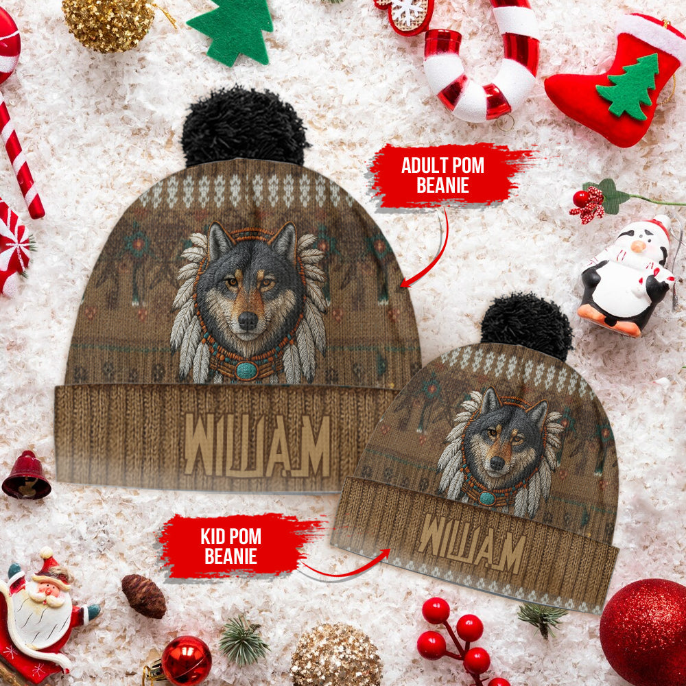 Native American Wolf - Personalized American Indian Beanie Hat