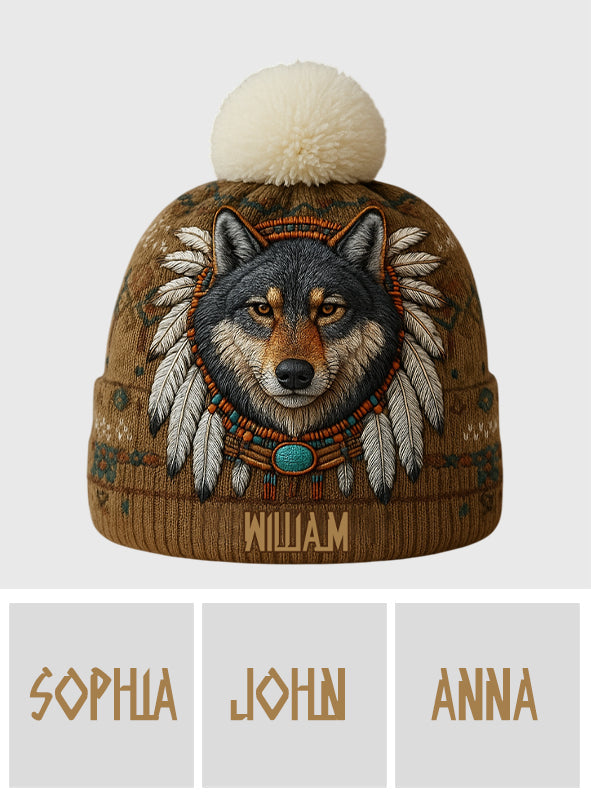 Native American Wolf - Personalized American Indian Beanie Hat