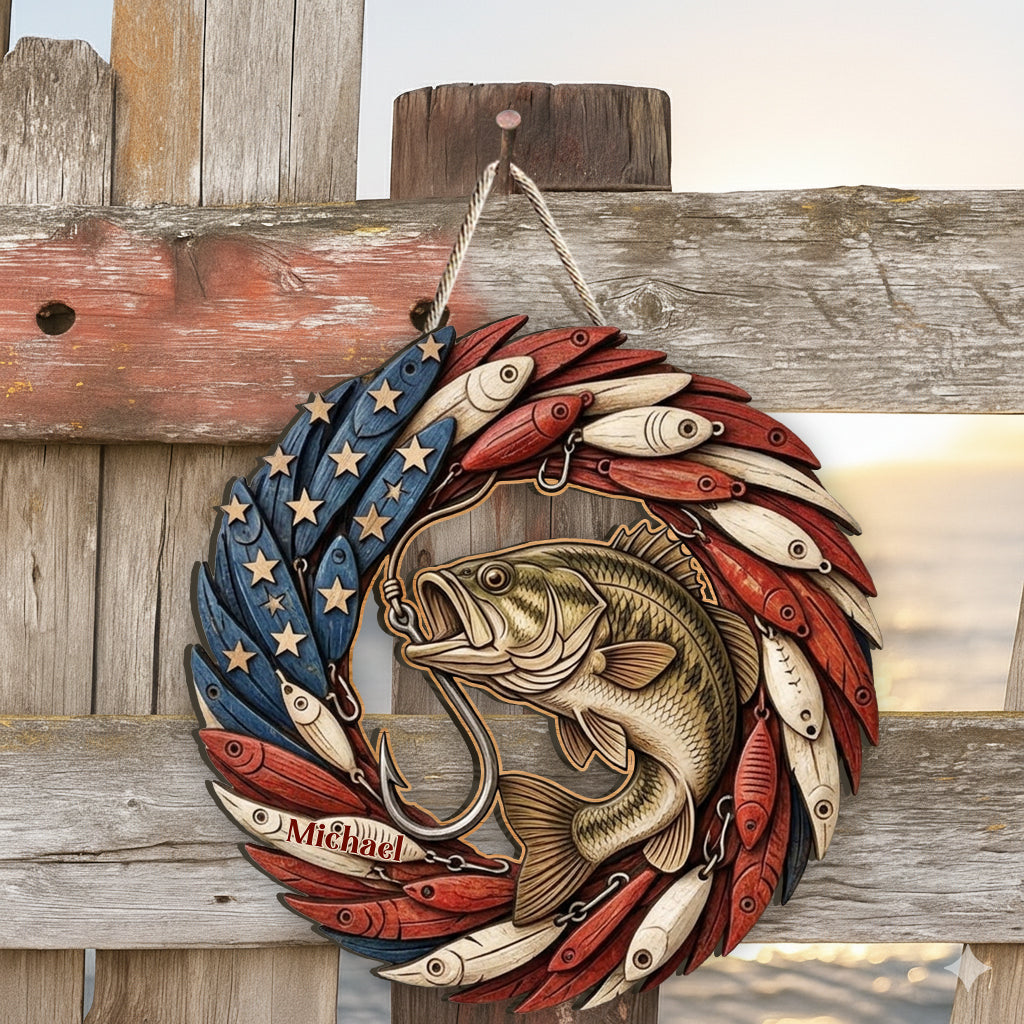 USA 250th Bass - Personalized Fishing Custom Shaped Wood Sign