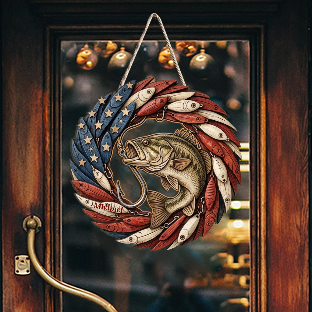 USA 250th Bass - Personalized Fishing Custom Shaped Wood Sign