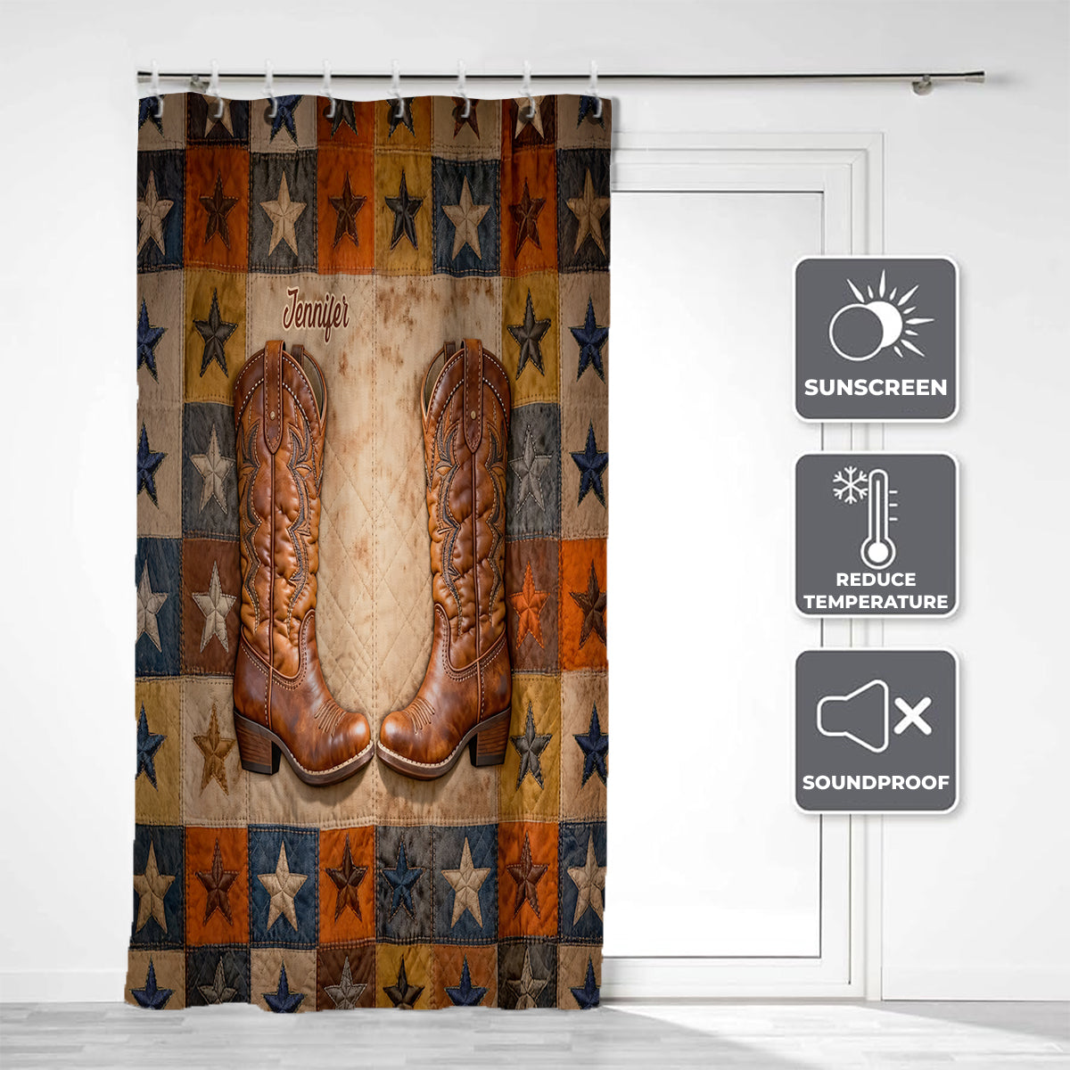 Cowgirl Boots - Personalized Cowgirl Blackout Window Curtain/ Drapes Set