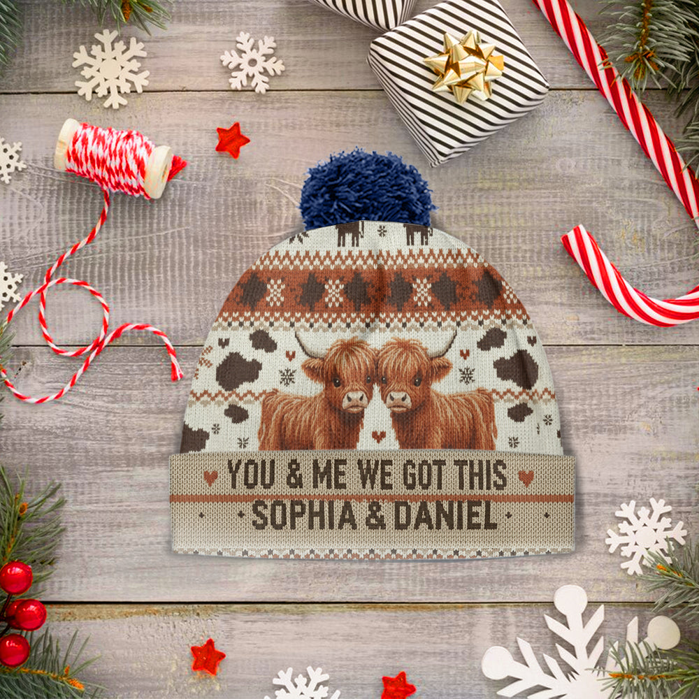 You & Me We Got This - Personalized Highland Cow Beanie Hat