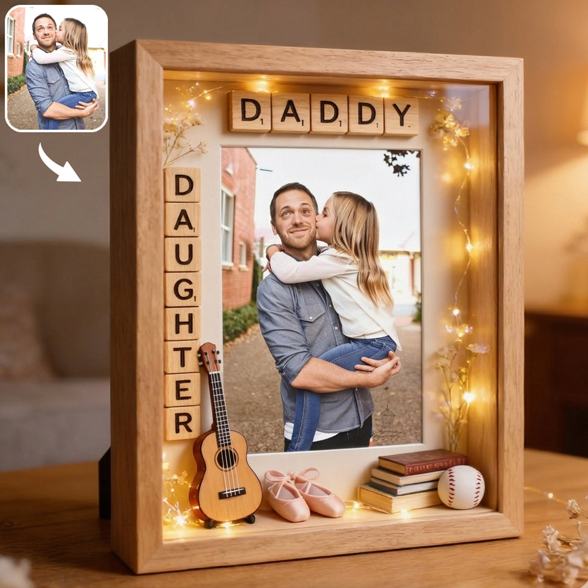 Unique Father's Day Gift, Custom From Any Photo - Personalized Father Picture Frame Light Box