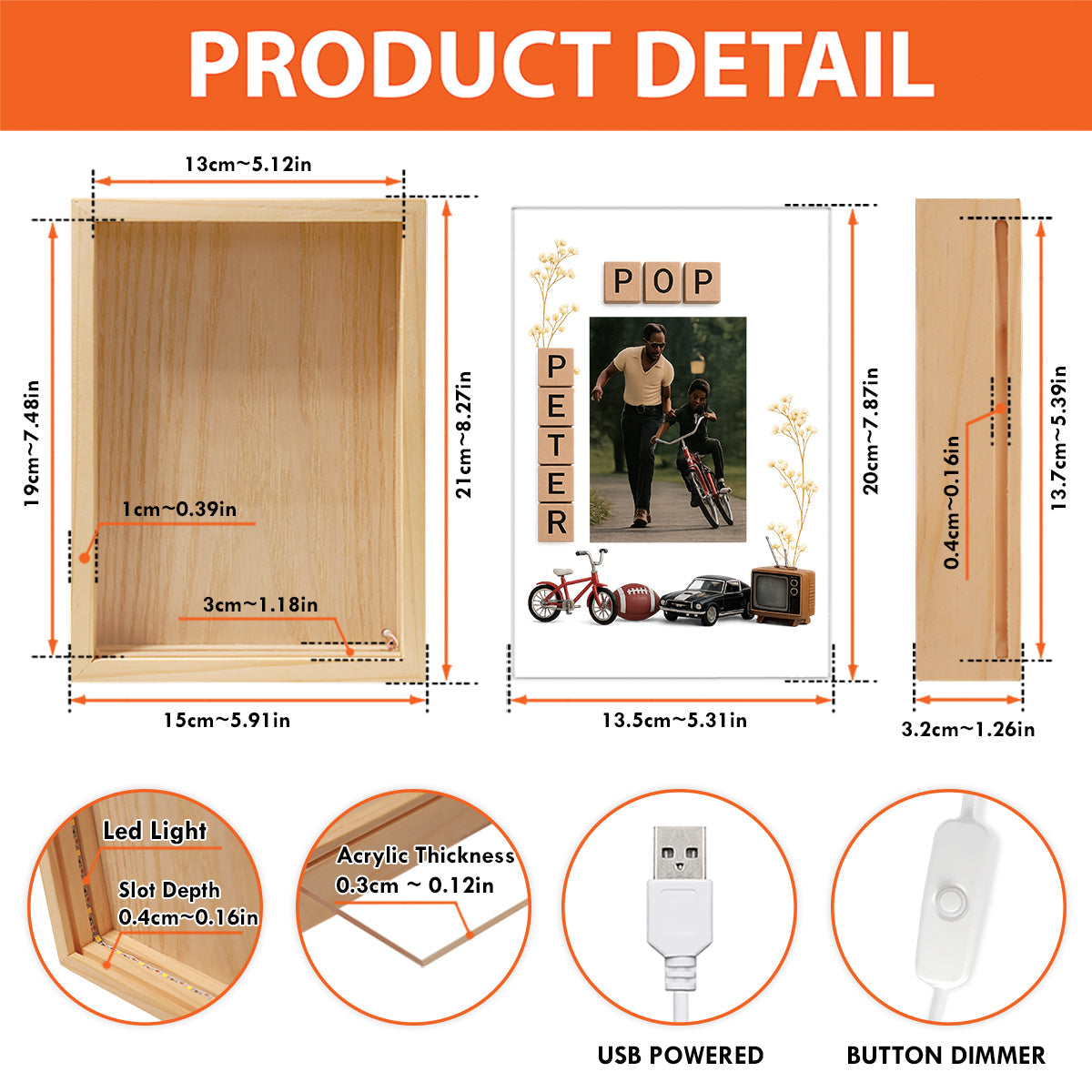 Unique Father's Day Gift, Custom From Any Photo - Personalized Father Picture Frame Light Box