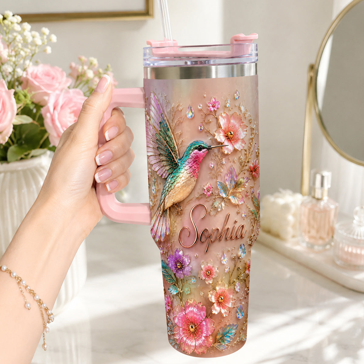 Love Hummingbirds - Personalized Hummingbird Tumbler With Plush Charm