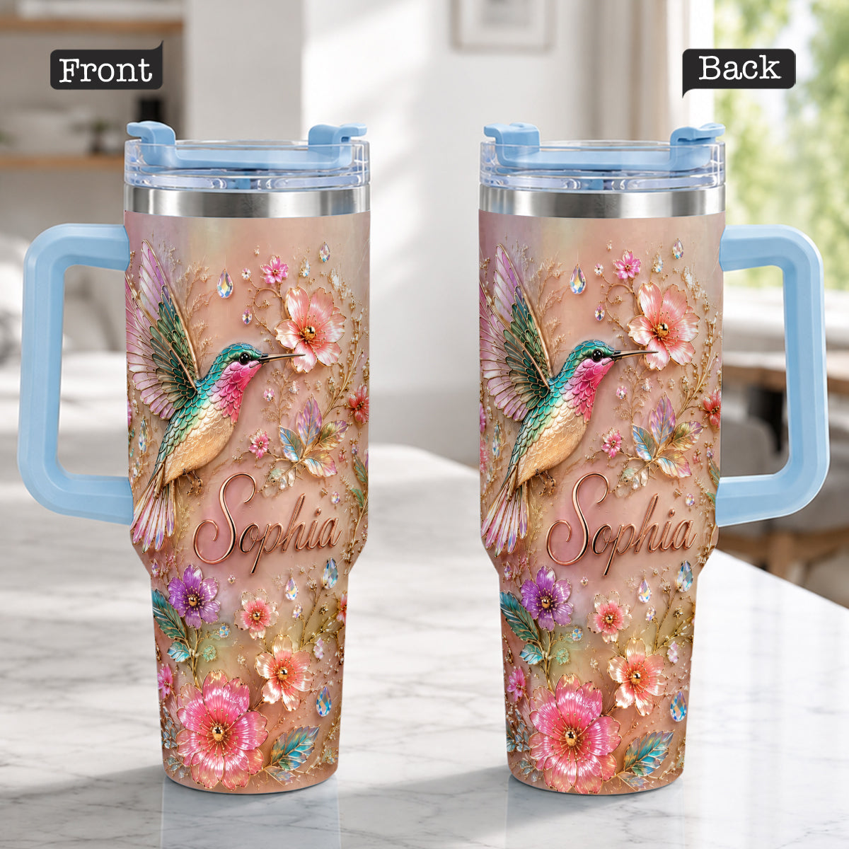 Love Hummingbirds - Personalized Hummingbird Tumbler With Plush Charm