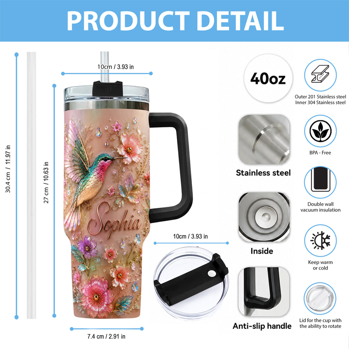 Love Hummingbirds - Personalized Hummingbird Tumbler With Plush Charm