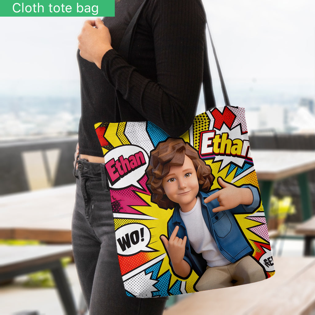 Popart Style Custom From Photo - Personalized Kid Tote Bag