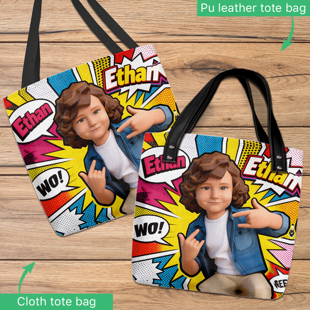 Popart Style Custom From Photo - Personalized Kid Tote Bag