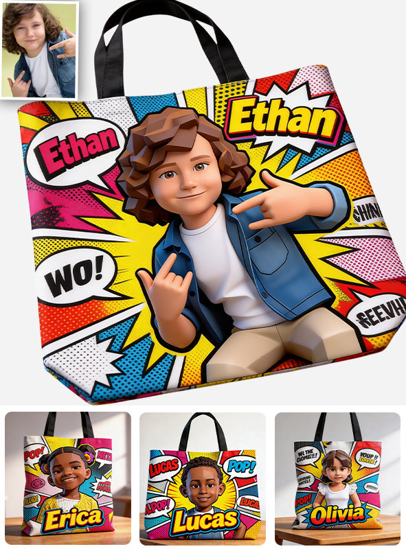 Popart Style Custom From Photo - Personalized Kid Tote Bag
