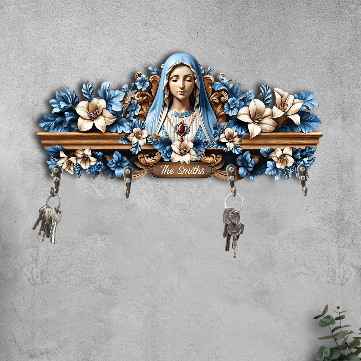 You're Forever Protected By Mary - Personalized Christian Custom Shaped Key Rack