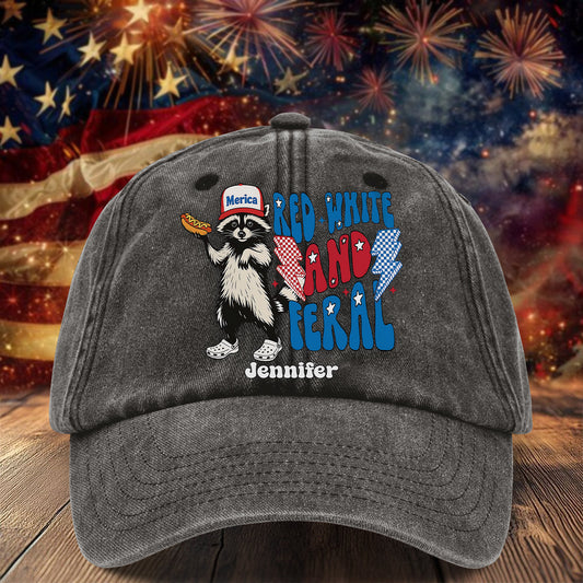 Red White And Feral - Personalized Independence Day/ 4th of July Washed Denim Cap
