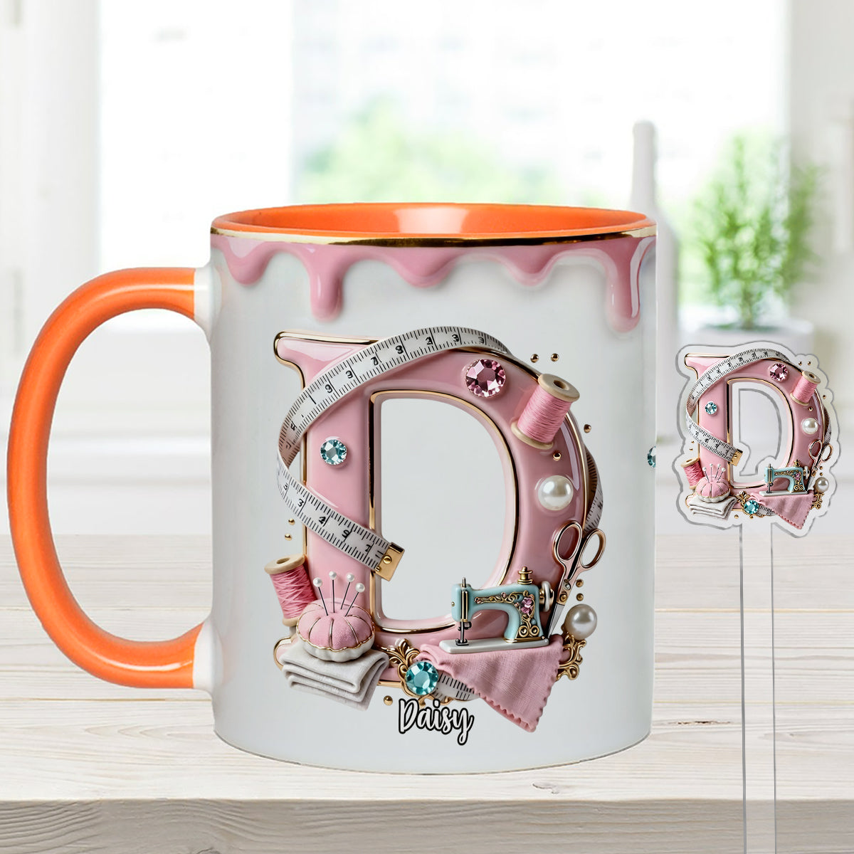 Love Sewing - Personalized Sewing Set Accent Mug with Acrylic Stirrers