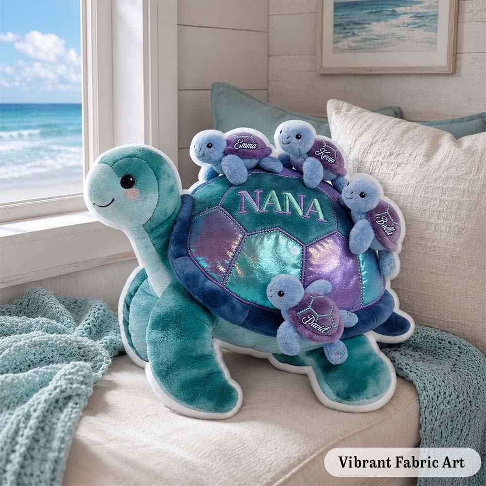 Nana Turtle Gift For Mom Grandma - Personalized Grandma Faux Fur Shaped Pillow