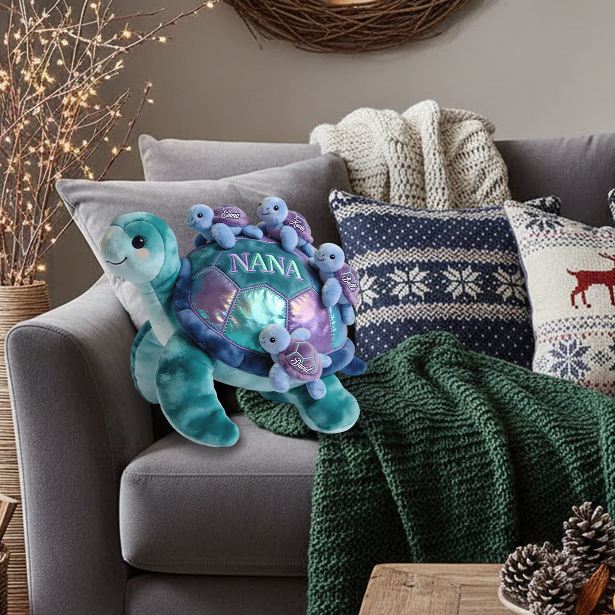 Nana Turtle Gift For Mom Grandma - Personalized Grandma Faux Fur Shaped Pillow