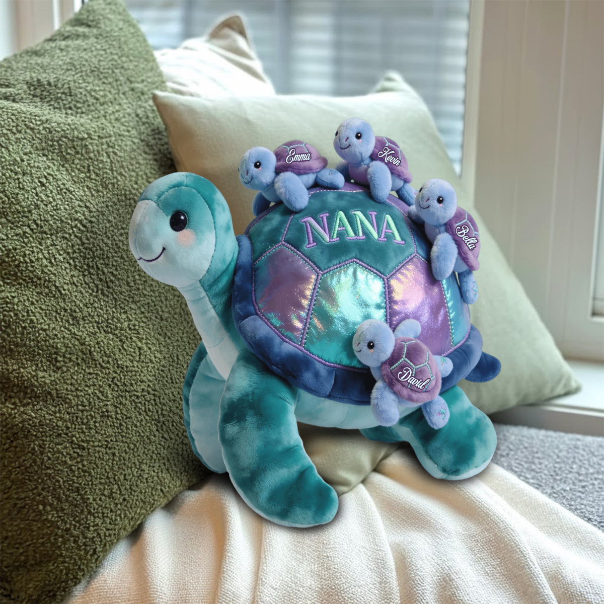 Nana Turtle Gift For Mom Grandma - Personalized Grandma Faux Fur Shaped Pillow