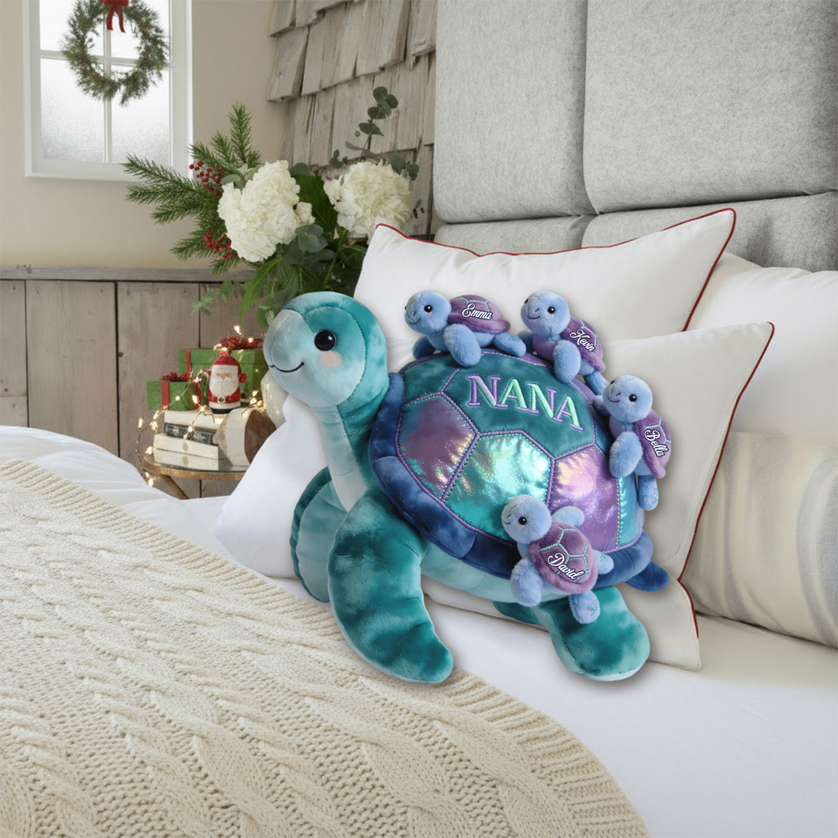 Nana Turtle Gift For Mom Grandma - Personalized Grandma Faux Fur Shaped Pillow