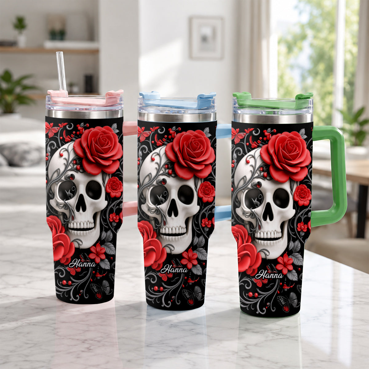Love Skulls - Personalized Skull Tumbler With Plush Charm
