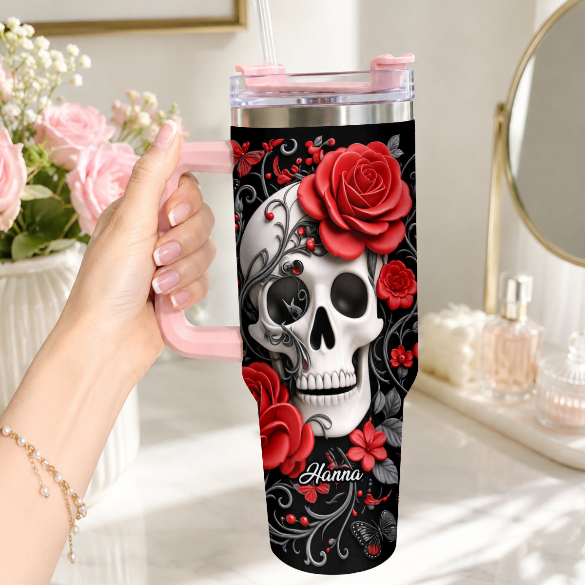 Love Skulls - Personalized Skull Tumbler With Plush Charm
