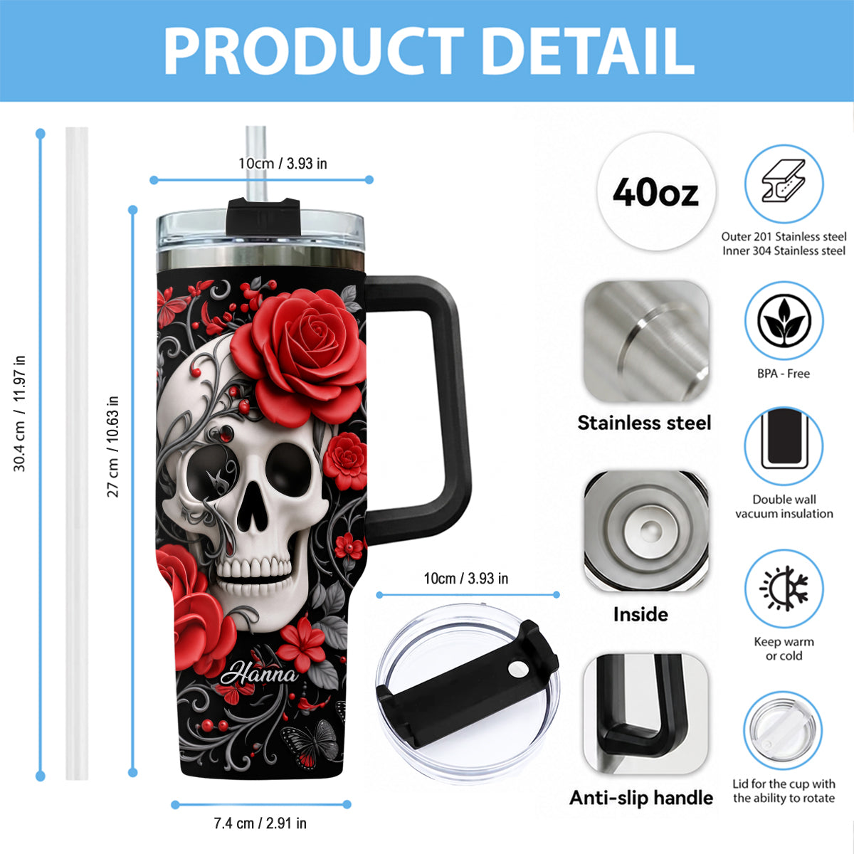 Love Skulls - Personalized Skull Tumbler With Plush Charm
