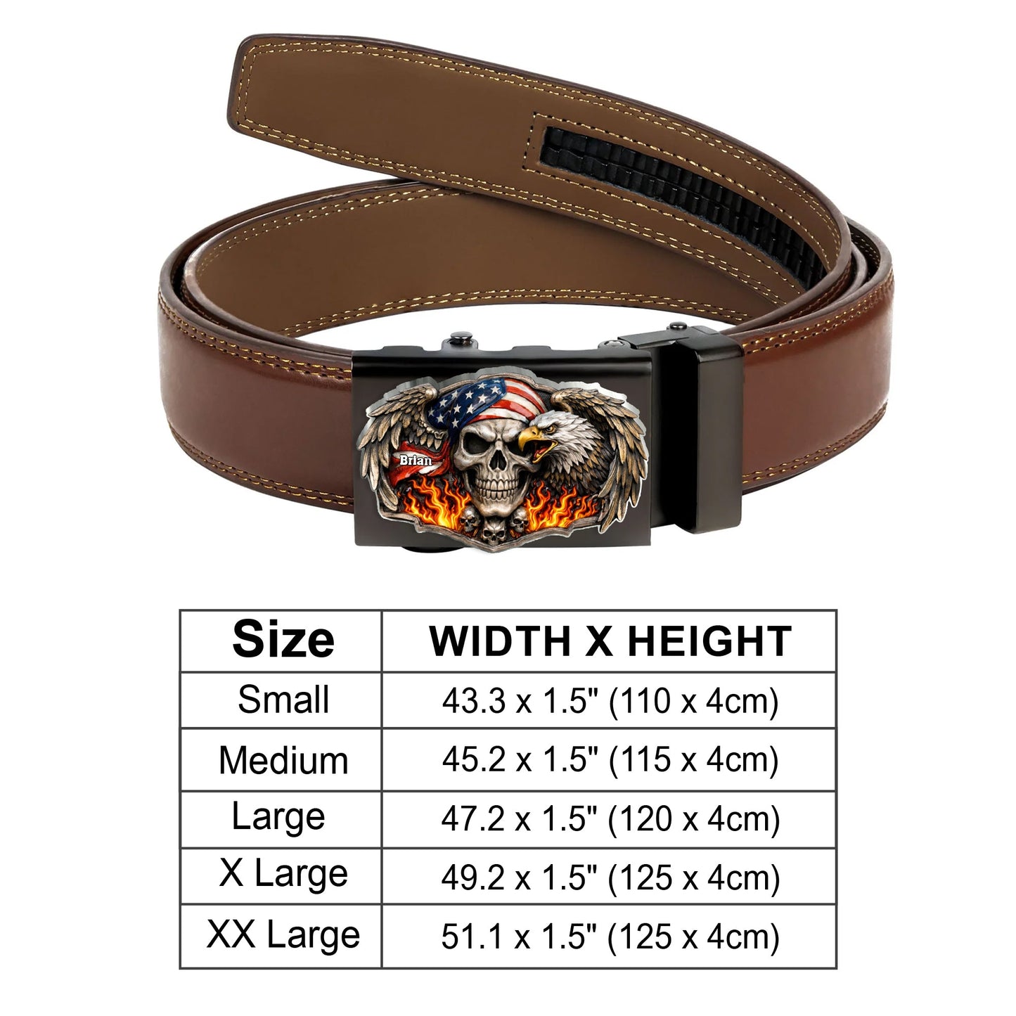Skull American Eagle - Personalized Skull Leather Belt With Shaped Buckle