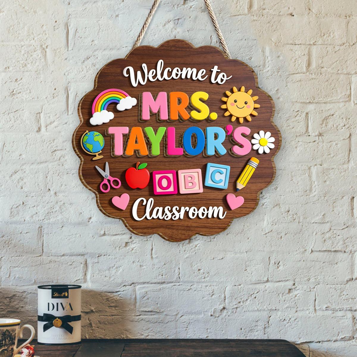 Welcome To Teacher's Classroom - Personalized Teacher 2 Layered Wood Sign / Wood Plaque