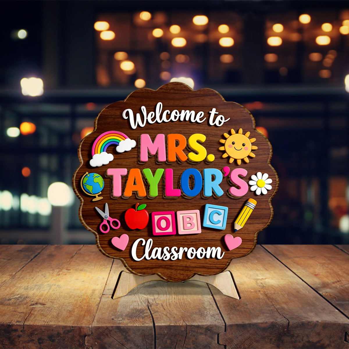 Welcome To Teacher's Classroom - Personalized Teacher 2 Layered Wood Sign / Wood Plaque