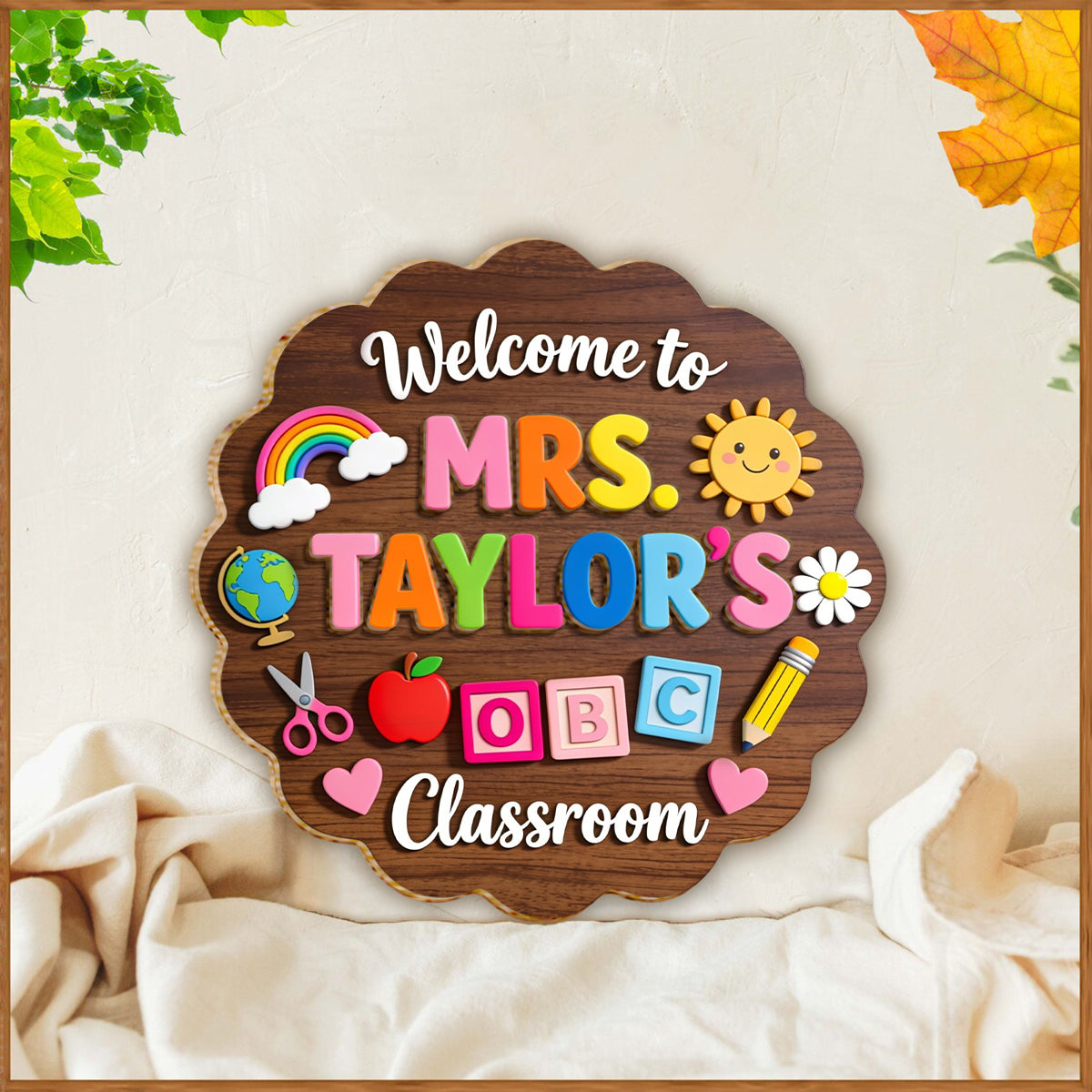 Welcome To Teacher's Classroom - Personalized Teacher 2 Layered Wood Sign / Wood Plaque