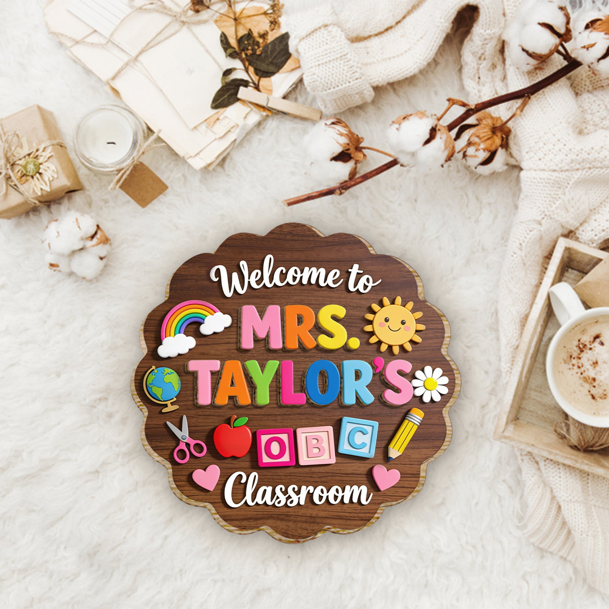 Welcome To Teacher's Classroom - Personalized Teacher 2 Layered Wood Sign / Wood Plaque