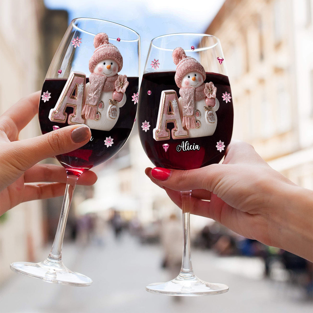 Merry Christmas - Personalized Family Wine Glass With Long Stem