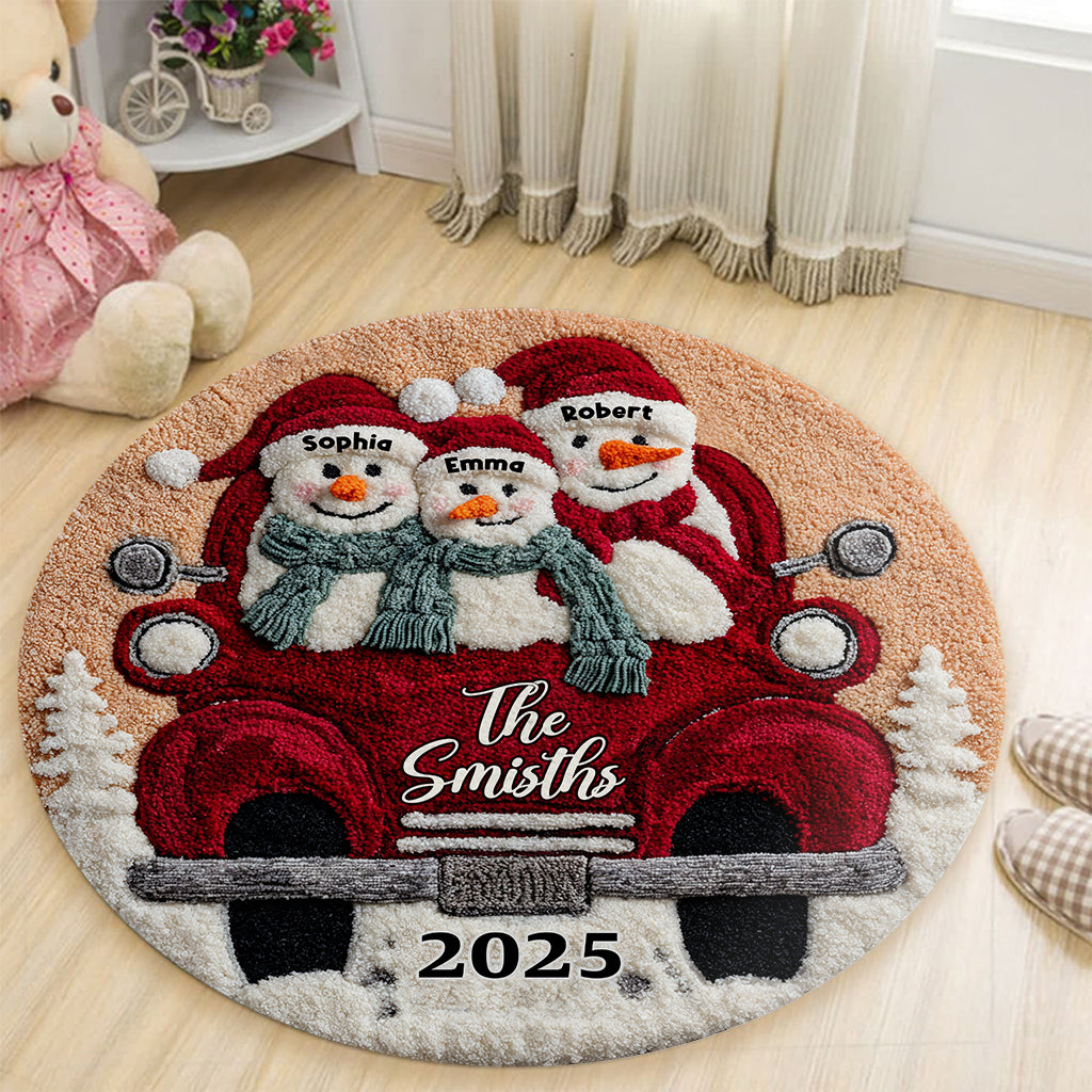 Merry Christmas - Personalized Family Round Rug