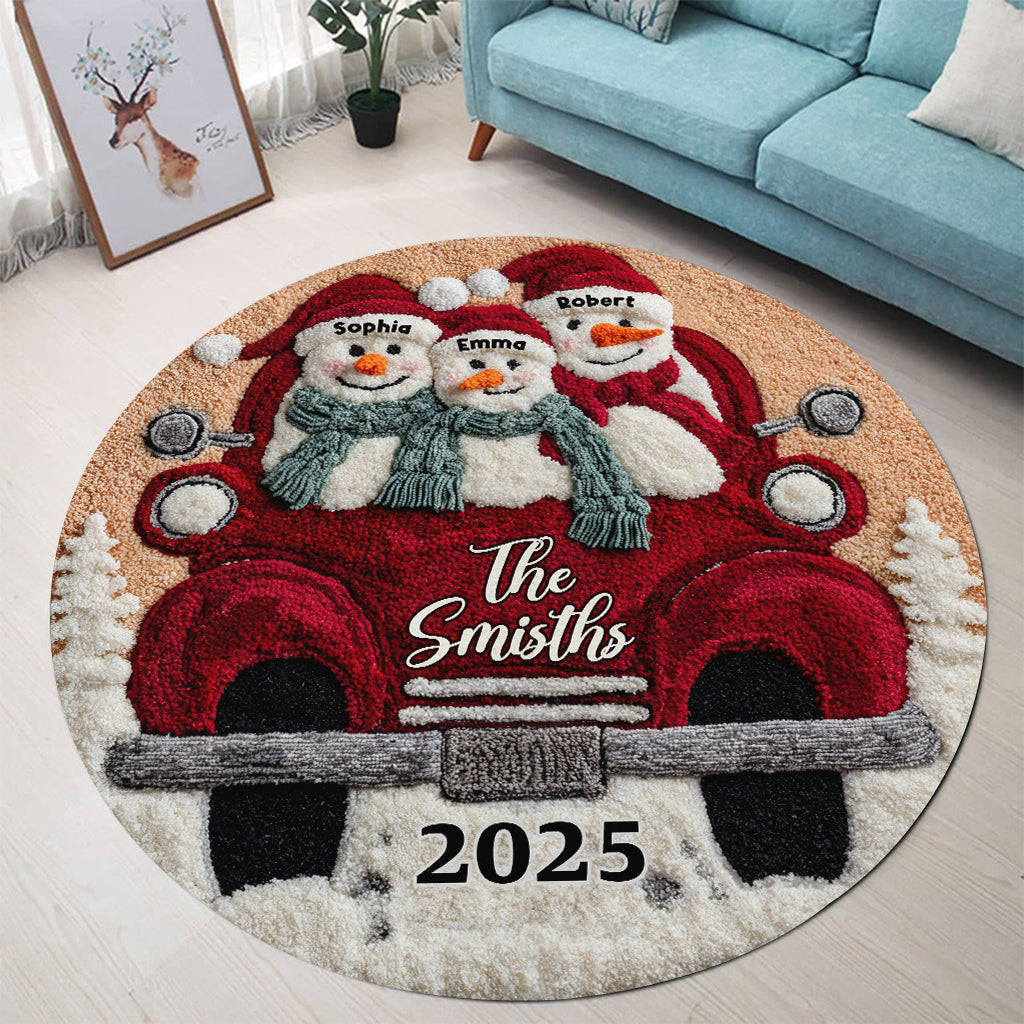 Merry Christmas - Personalized Family Round Rug
