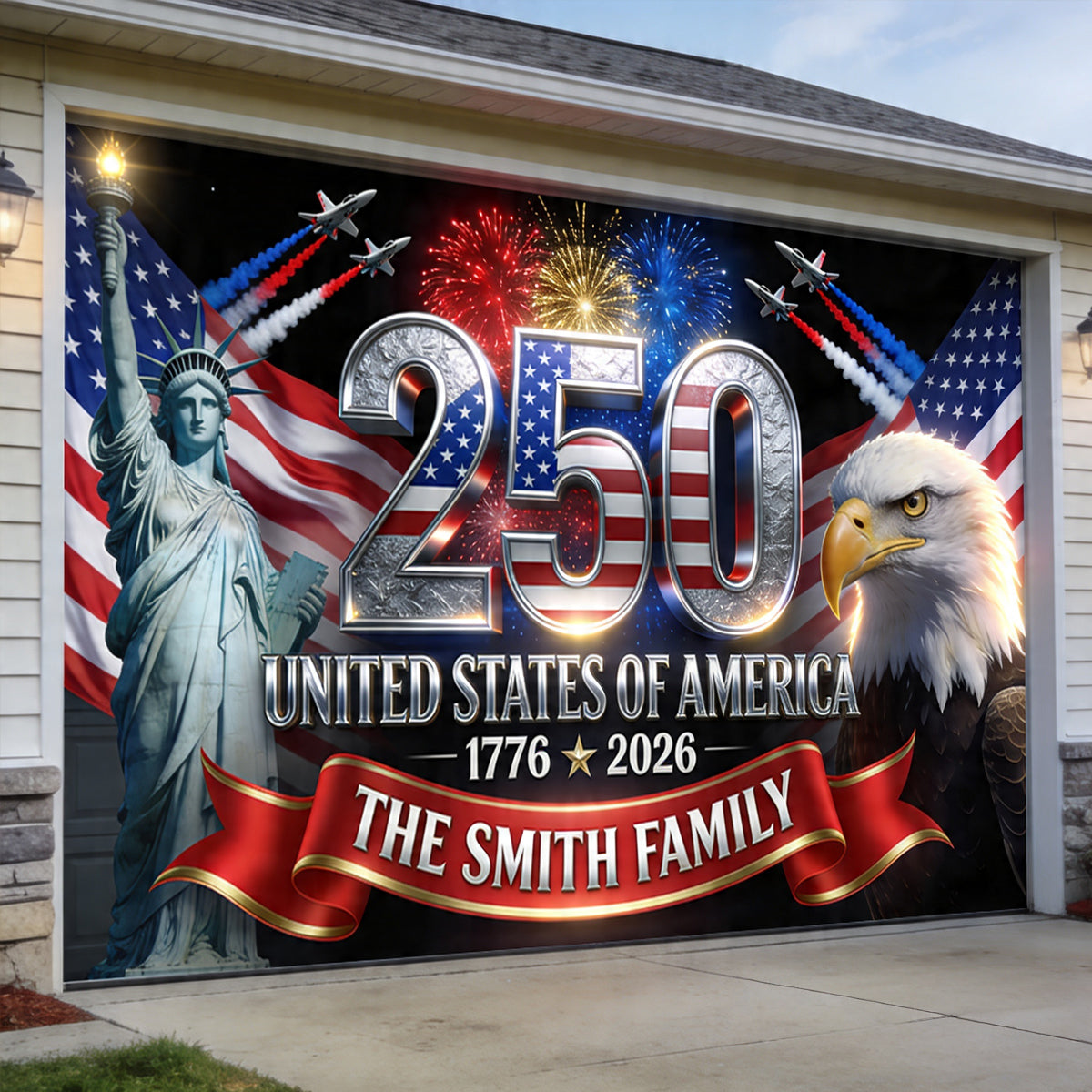 Outdoor Decor America 250th Anniversary - Personalized Independence Day/ 4th of July Garage Door Banner