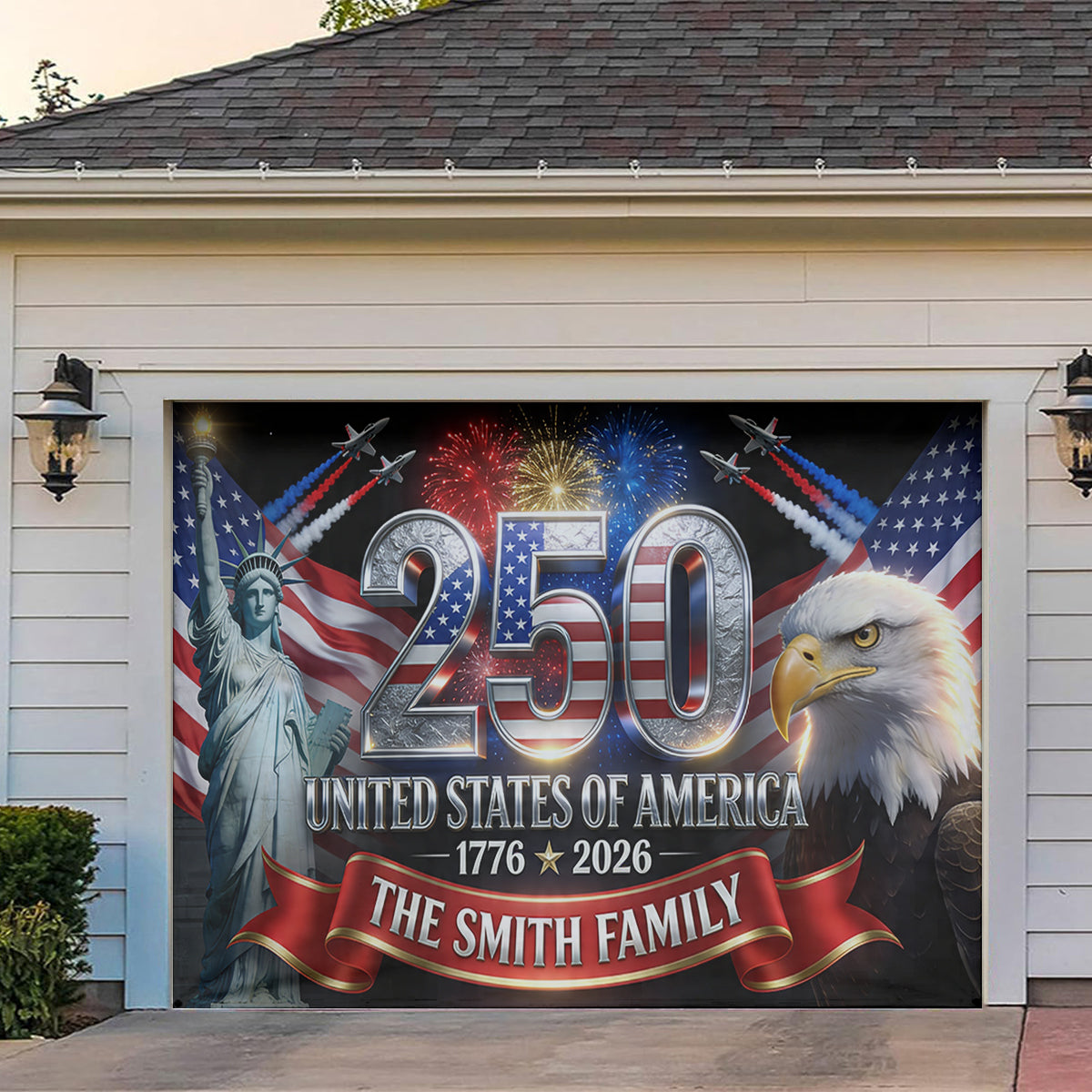 Outdoor Decor America 250th Anniversary - Personalized Independence Day/ 4th of July Garage Door Banner