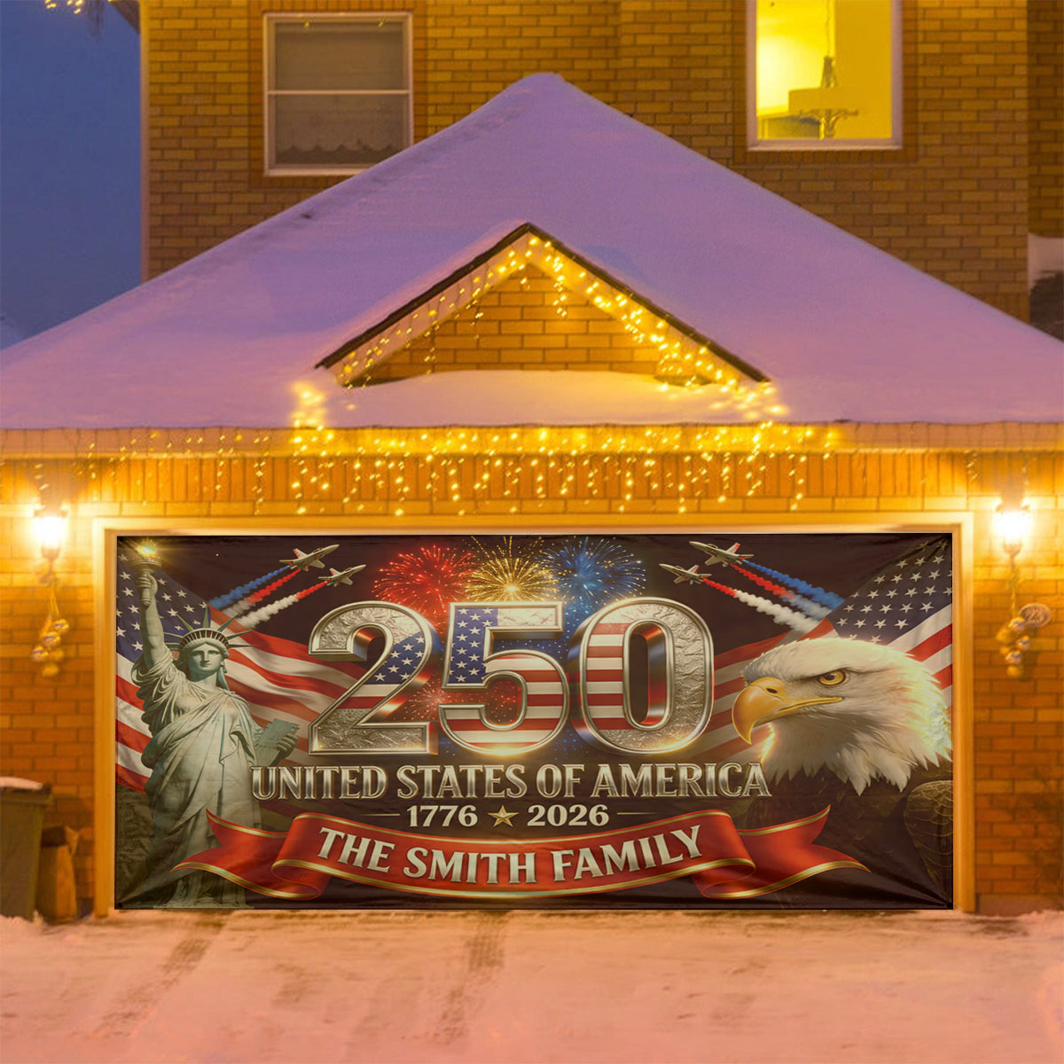 Outdoor Decor America 250th Anniversary - Personalized Independence Day/ 4th of July Garage Door Banner