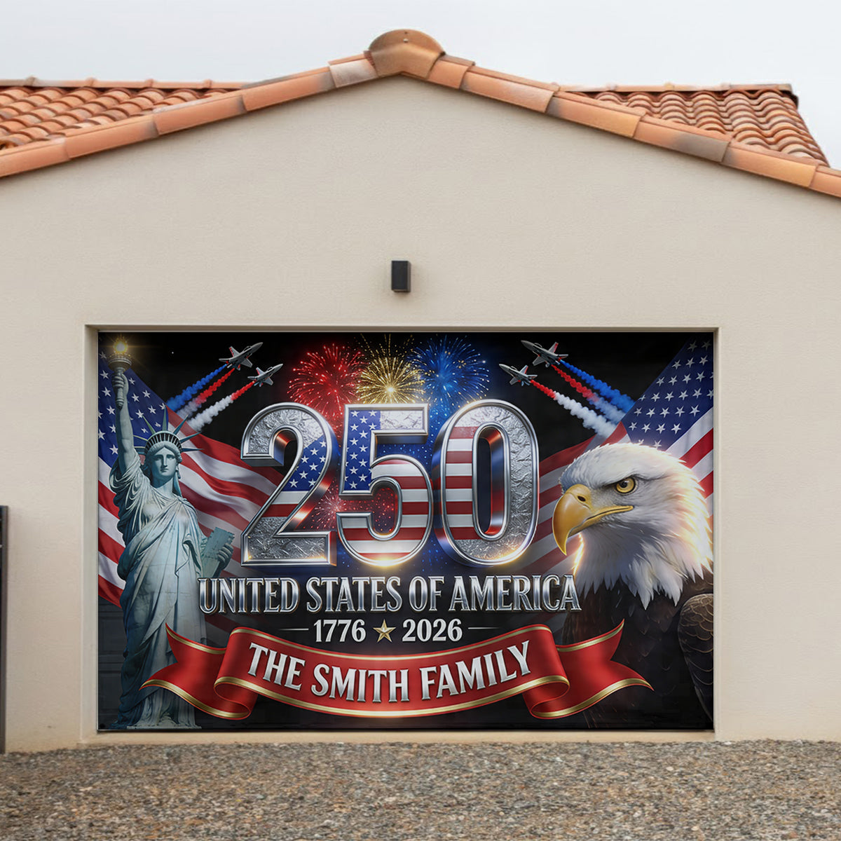 Outdoor Decor America 250th Anniversary - Personalized Independence Day/ 4th of July Garage Door Banner