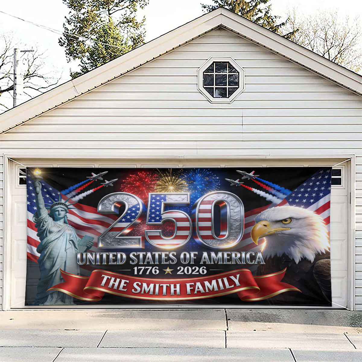 Outdoor Decor America 250th Anniversary - Personalized Independence Day/ 4th of July Garage Door Banner
