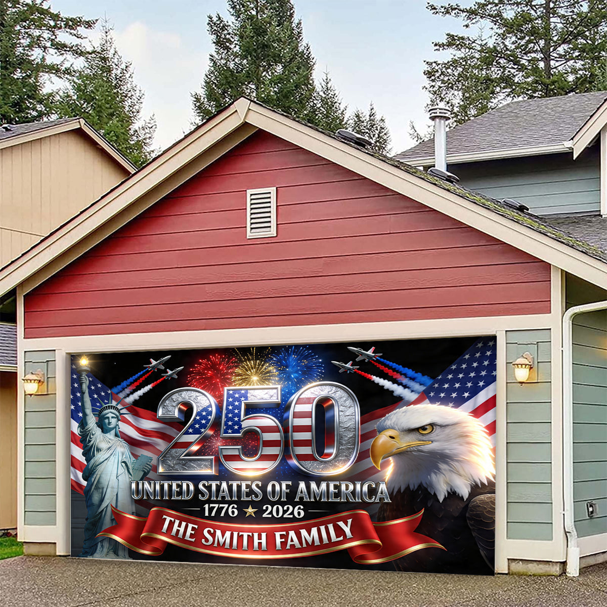 Outdoor Decor America 250th Anniversary - Personalized Independence Day/ 4th of July Garage Door Banner