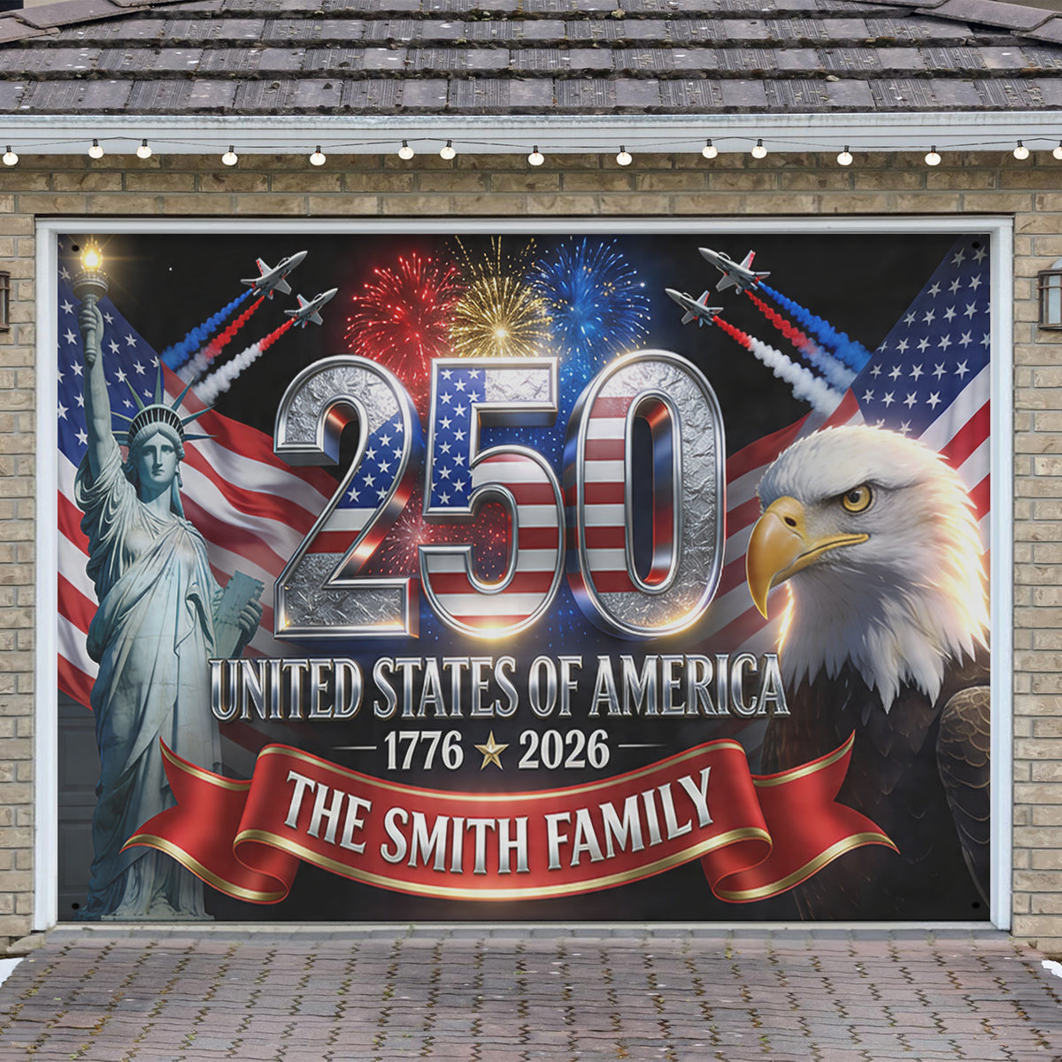 Outdoor Decor America 250th Anniversary - Personalized Independence Day/ 4th of July Garage Door Banner