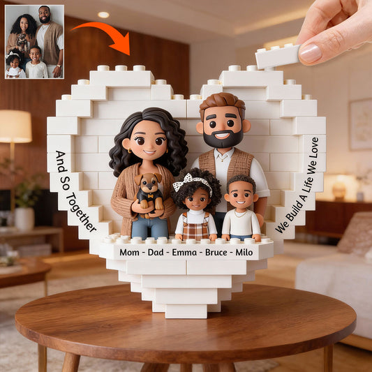 Together We Build A Life We Love - Personalized Family Heart Building Brick Blocks Printed On Both Sides