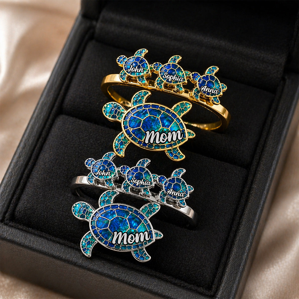 Mama Turtle - Personalized Mother Adjustable Shaped Ring