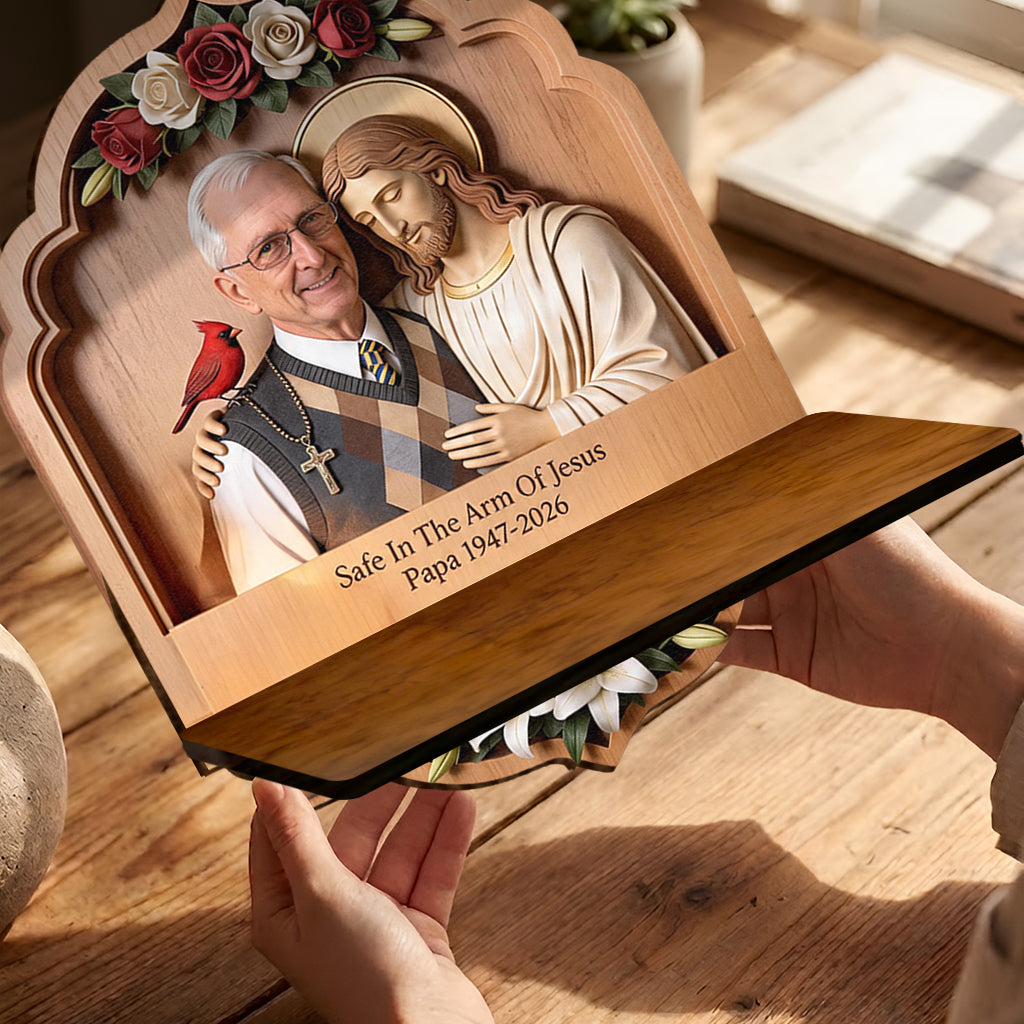 Safe In The Arms Of Jesus - Personalized Memorial Wooden Floating Shelf