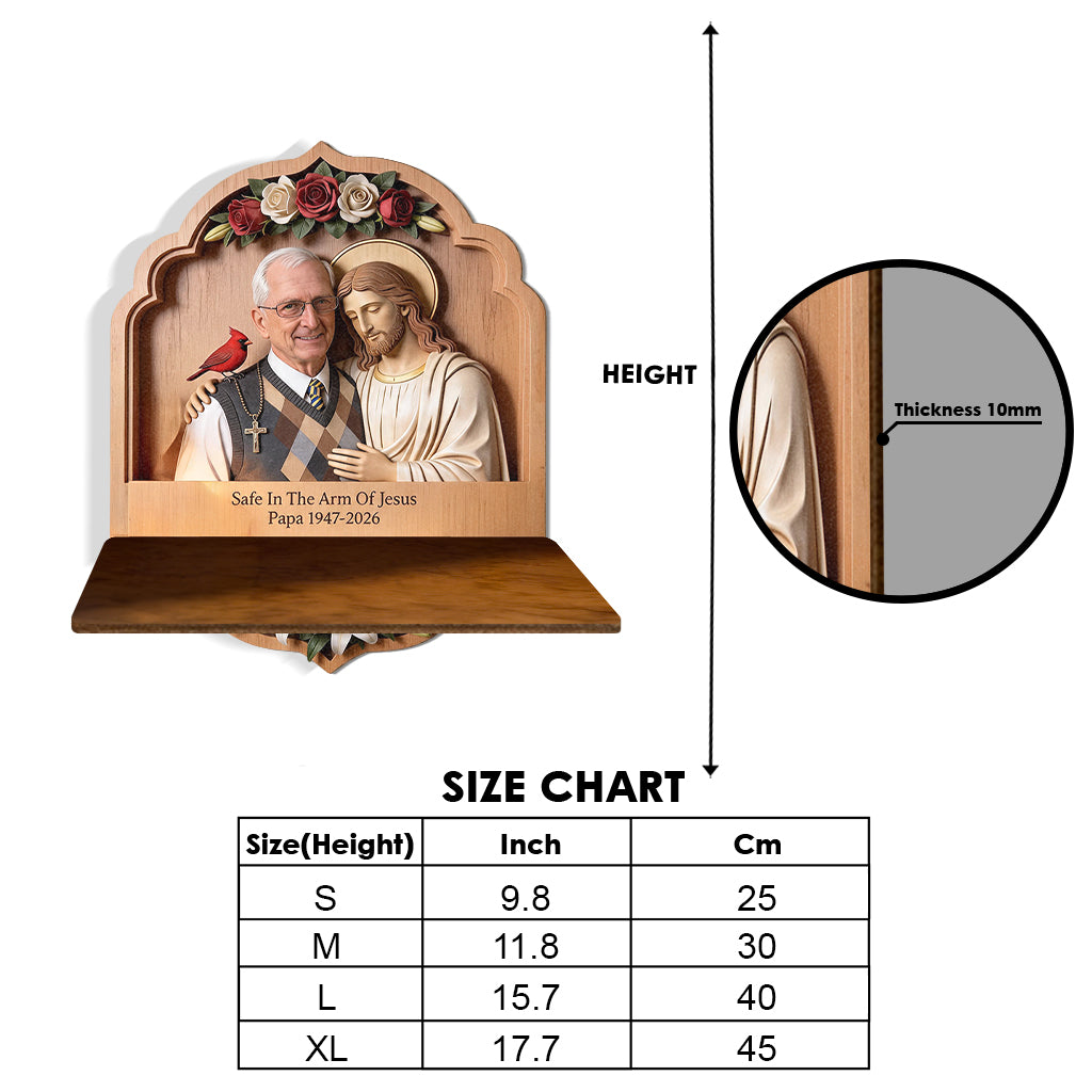 Safe In The Arms Of Jesus - Personalized Memorial Wooden Floating Shelf