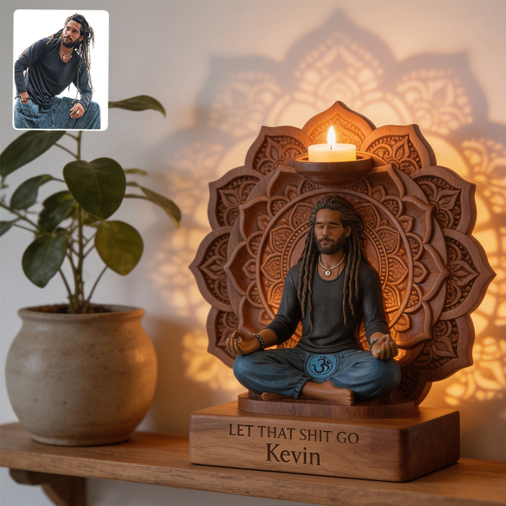 Namaste - Personalized Hippie Custom Shape Wooden Candle Holder