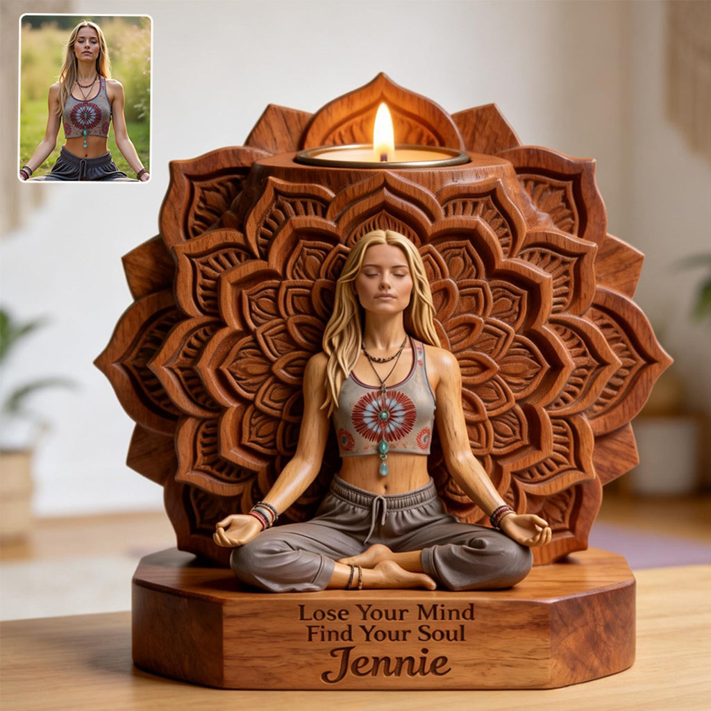 Namaste - Personalized Hippie Custom Shape Wooden Candle Holder