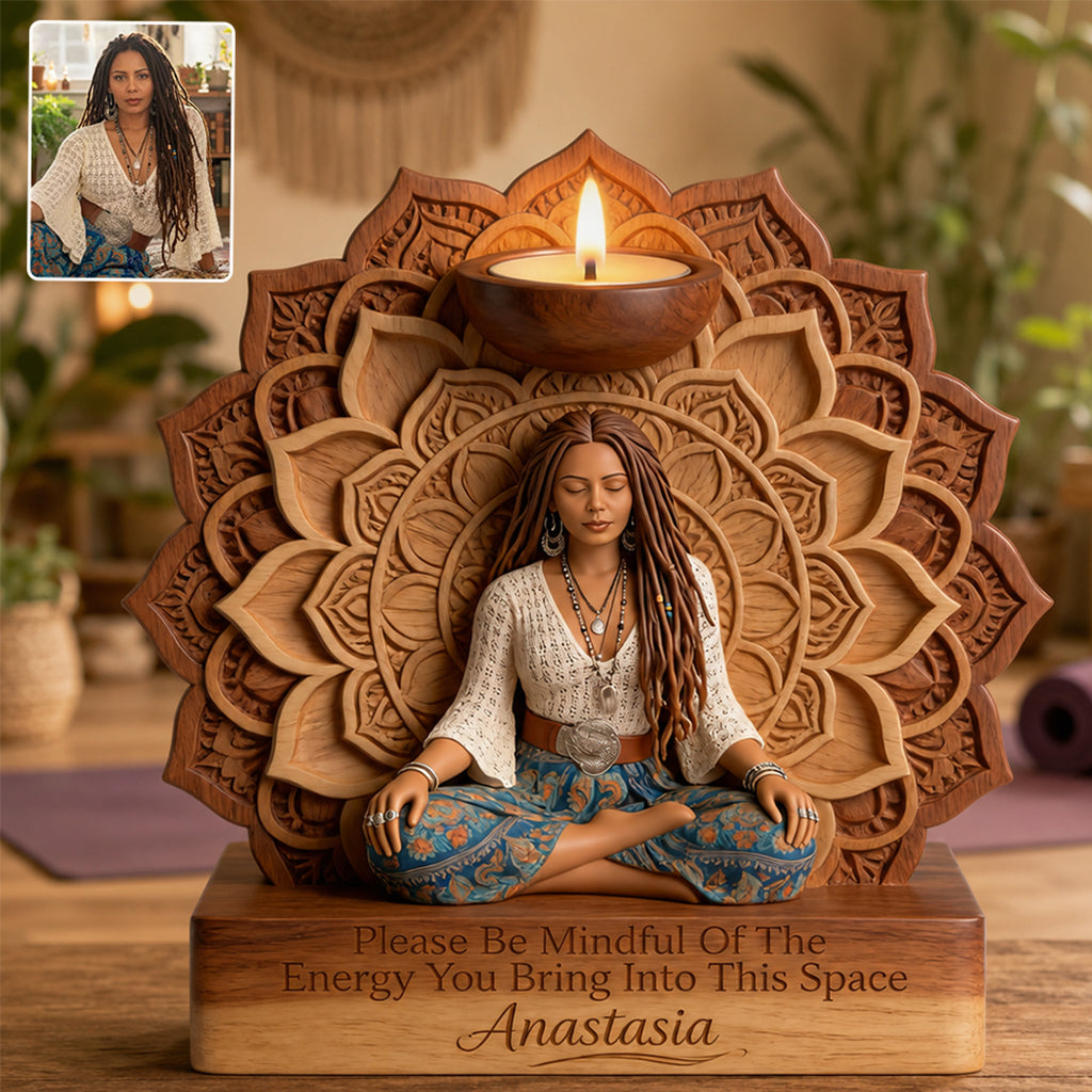 Namaste - Personalized Hippie Custom Shape Wooden Candle Holder