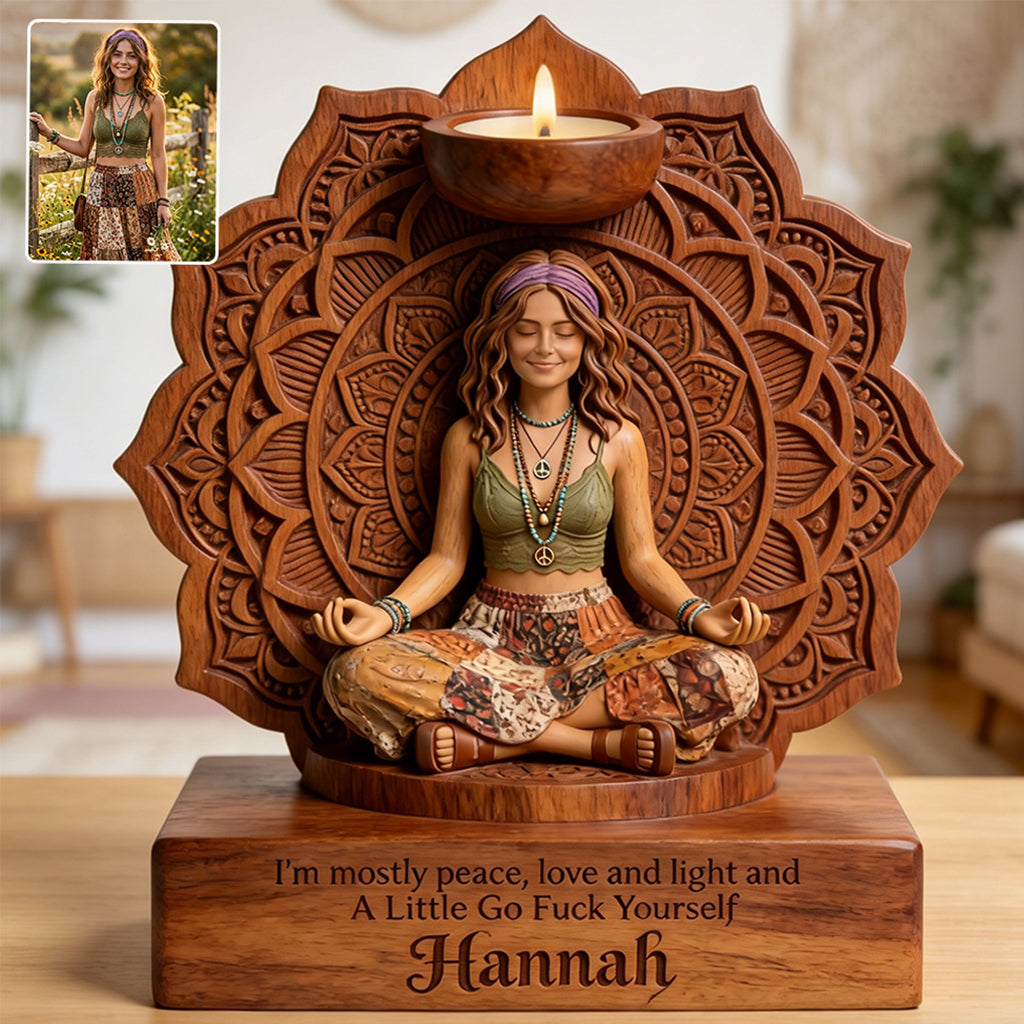 Namaste - Personalized Hippie Custom Shape Wooden Candle Holder